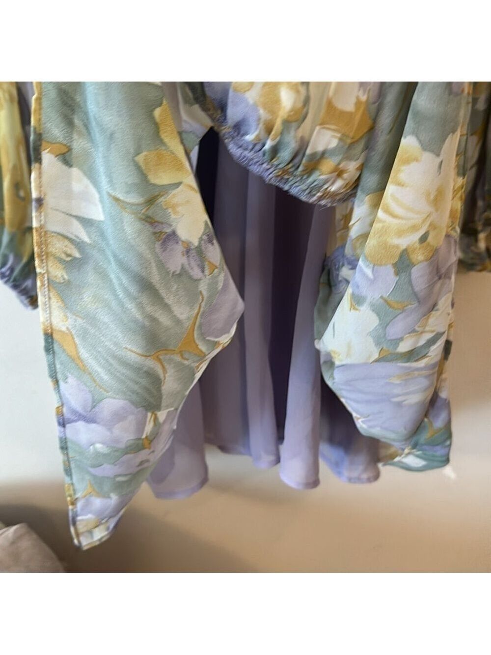 Free The Roses Voluminous Flowy Floral Mini Dress with Long Sheer Puff Sleeves - Picture 14 of 14